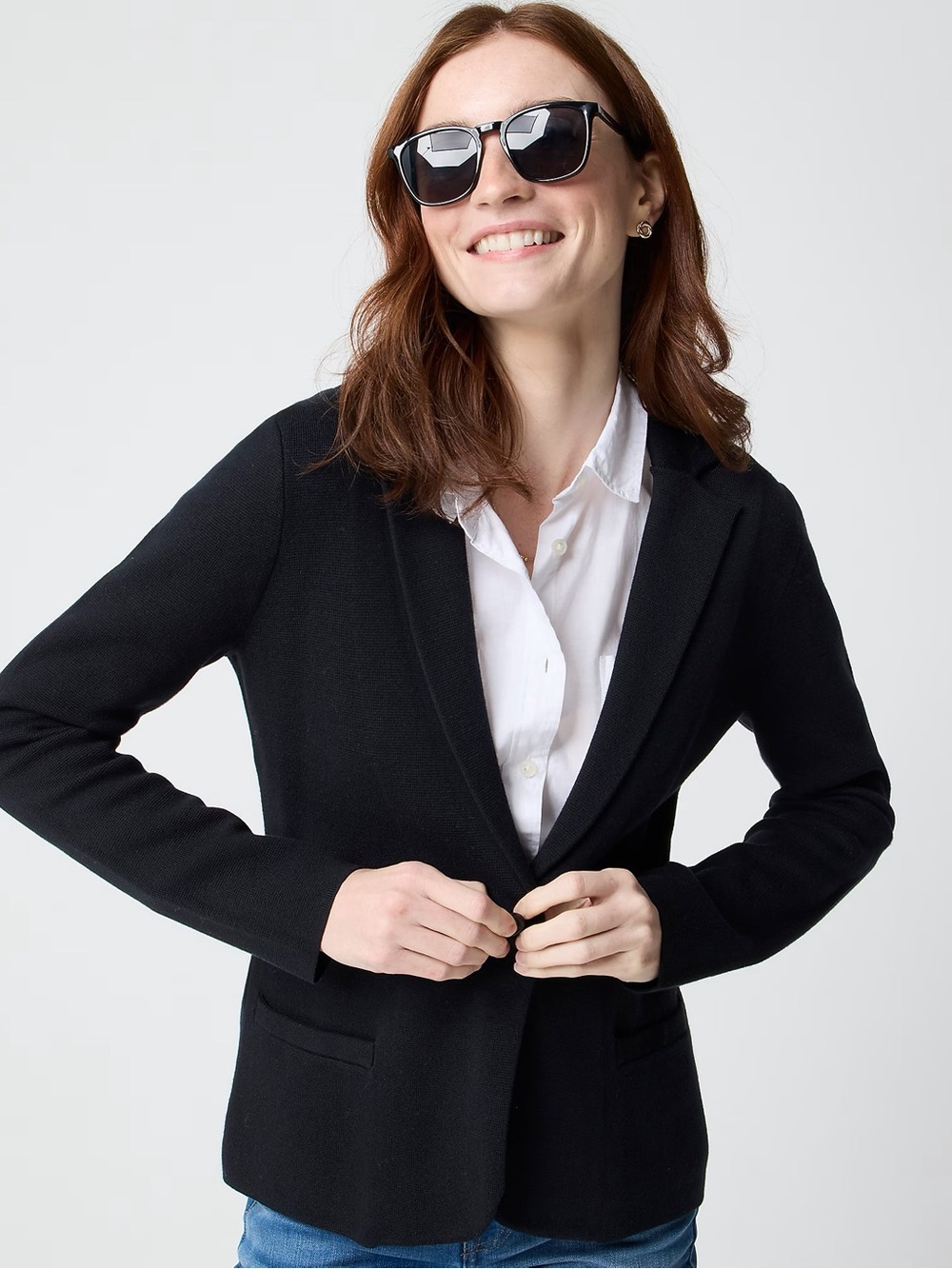 J. Crew Black Schoolboy sweater blazer 100% cotton single breasted knit academia